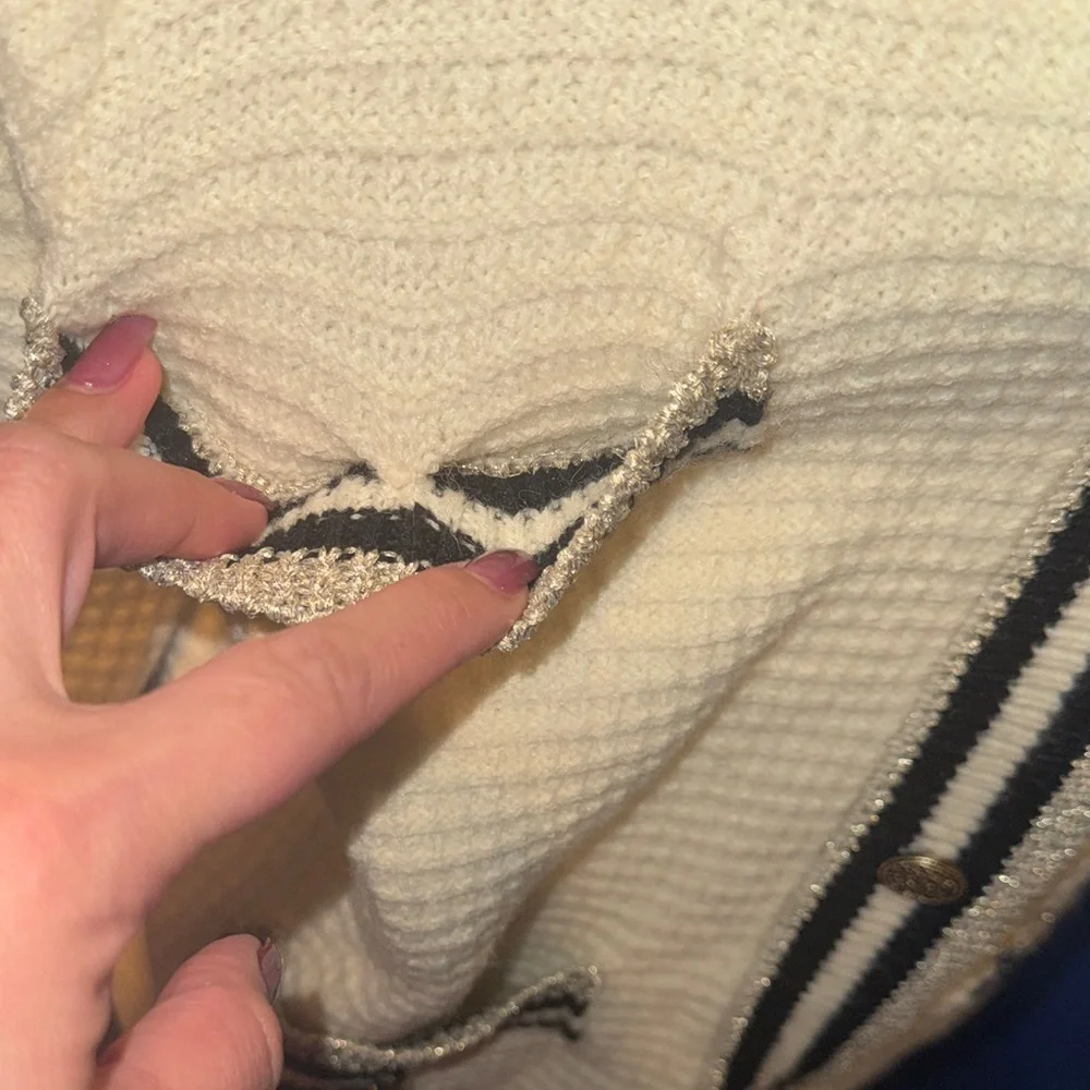 Chic Ivory and Black Button-Up Cardigan Size Small - Picture 11 of 15